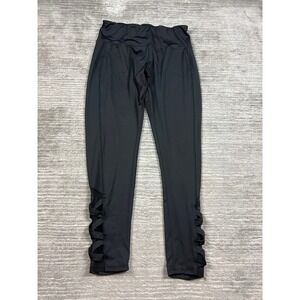 Masseys Leggings Womens L Black Activewear Strappy Lattice Mesh High Rise Capri